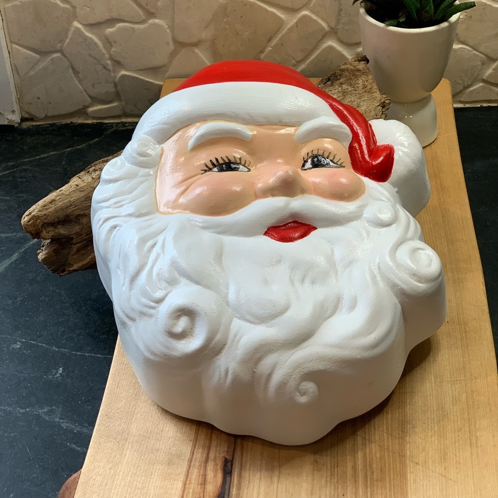 VINTAGE | Hobbyist Ceramic Hand-painted Santa Face Wall Hanging